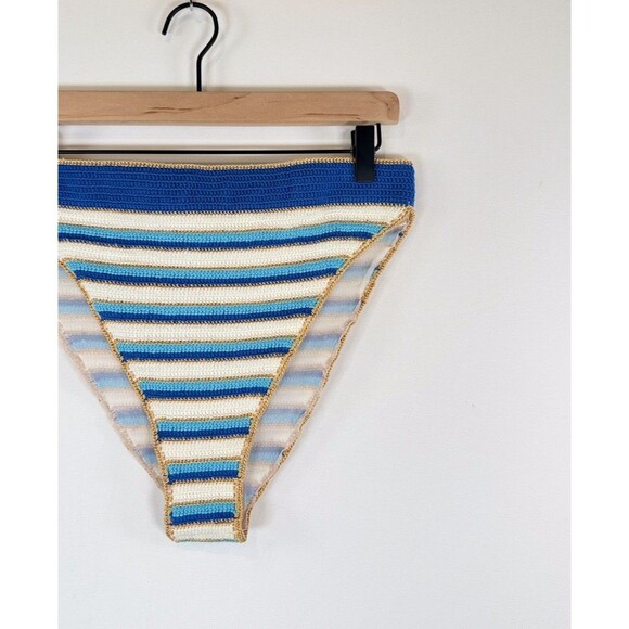 My Beachy Side Emily In Paris Bikini Bottom Blue Stripe Crochet High Leg Large - Picture 5 of 10